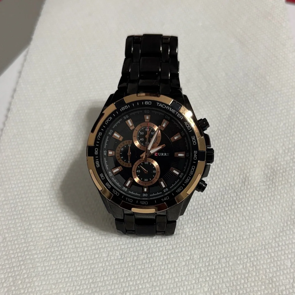 CURREN Black and Rose Gold Men’s Chronograph Watch